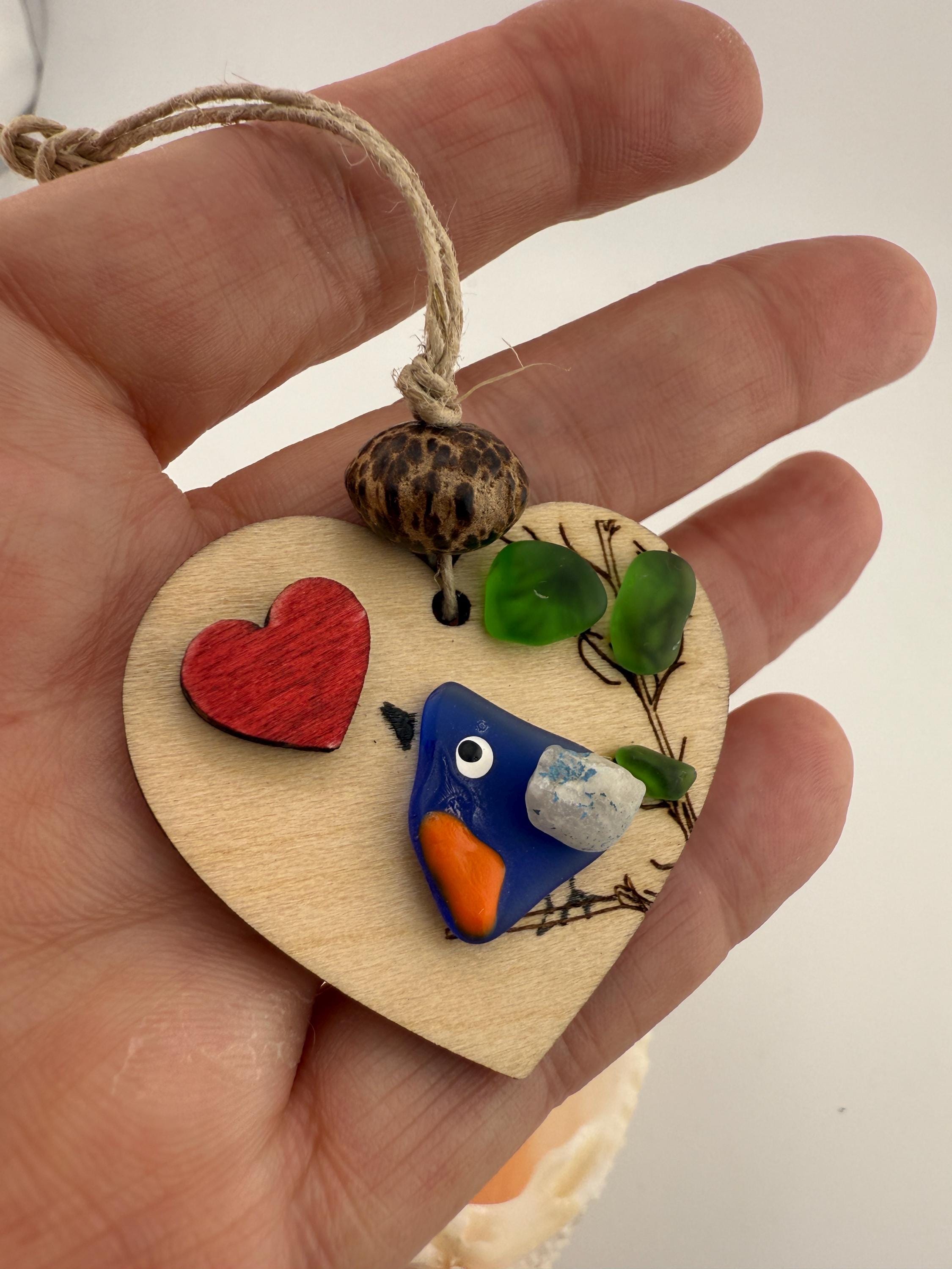 Sea Glass Bird Ornament, Coastal Christmas Ornament, Handmade Beach Decor, Bird Lover Gift