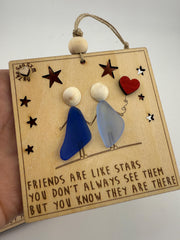 Sea Glass Friendship Ornament, Friends are like Stars, Personalized BFF Group Gift, Handmade Wooden Art