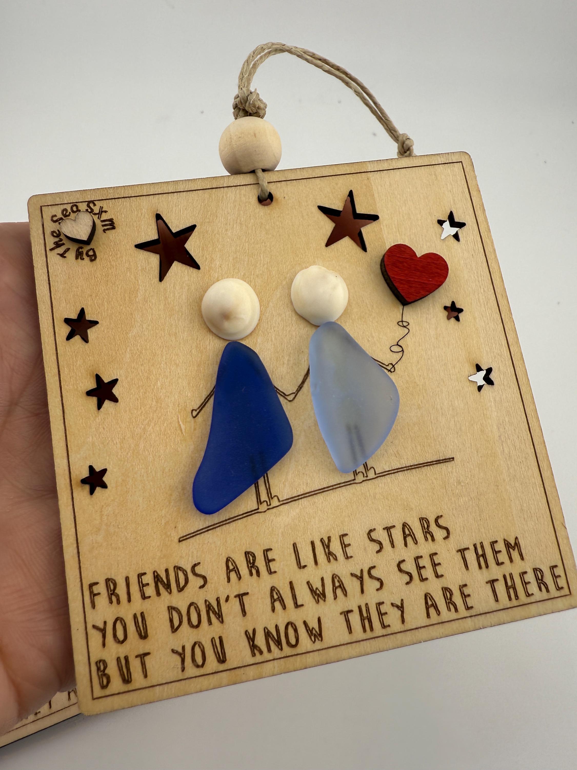 Sea Glass Friendship Ornament, Friends are like Stars, Personalized BFF Group Gift, Handmade Wooden Art