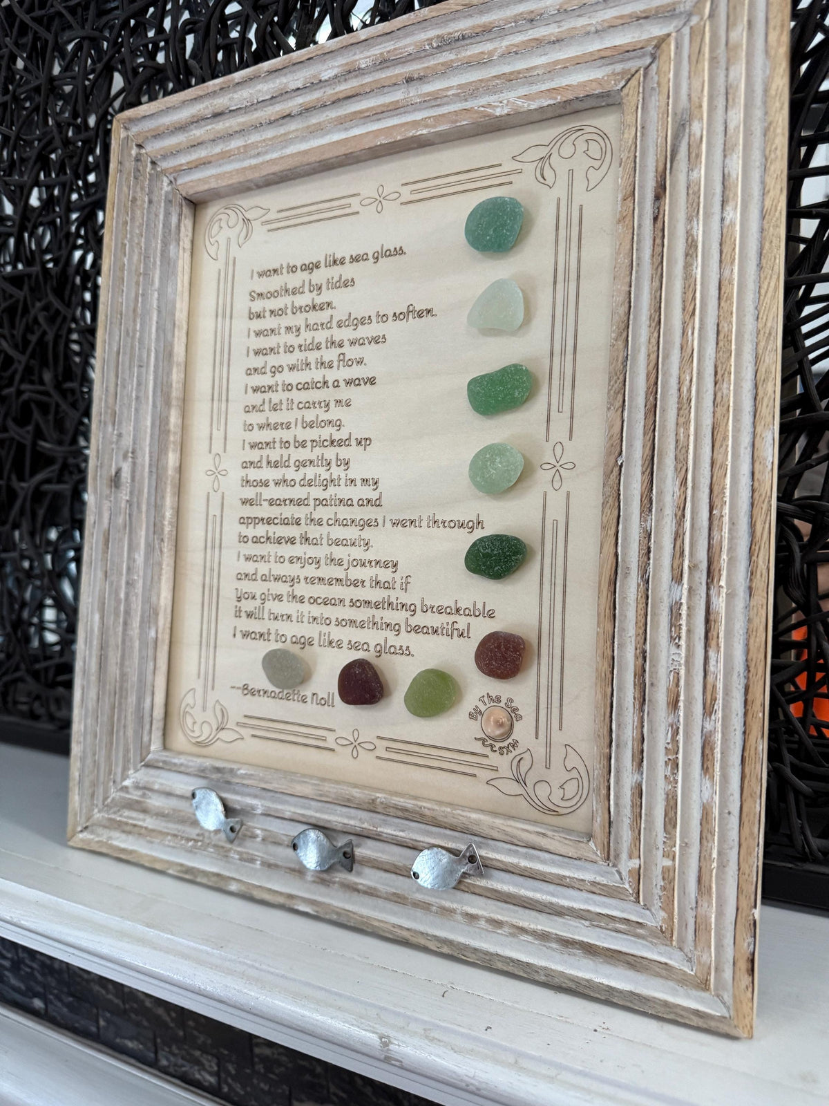 I Want to Age Like Sea Glass Poem | Framed Sea Glass Coastal Art | Inspirational Birthday Gift for Mom, Friend, Sister, Beach