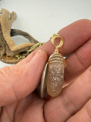 Champagne Sea Glass Necklace, Real Caribbean Sea Glass Pendant, Gold Wire Wrapped Beach Jewelry, Coastal Gift for Her