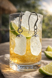 Caribbean Ice™ Genuine Sea Glass Earrings, Tempered Ocean Glass Earrings, Coastal Dangle Earrings, Boho Beach Jewelry, Unique