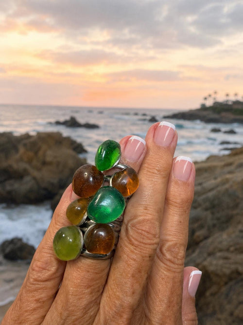 Adjustable Sea Glass Ring – Handmade Caribbean Ocean Jewelry