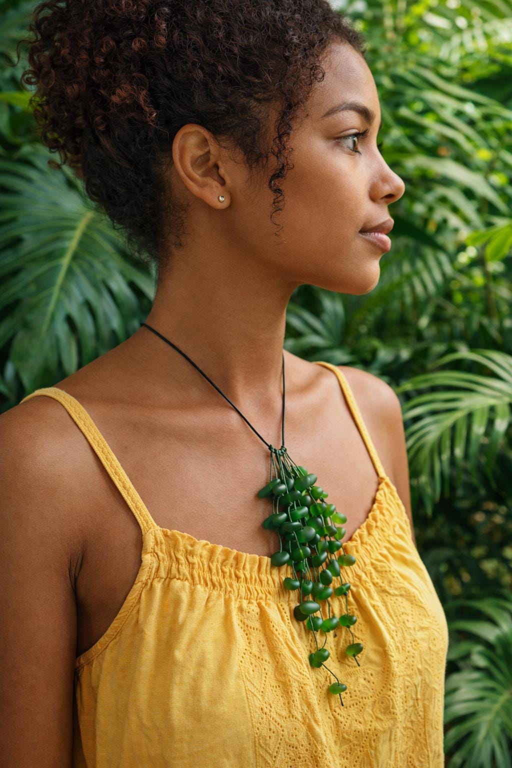 Caribbean Green Sea Glass Goddess Necklace & Earrings Set: Knotted Upcycled Jewelry