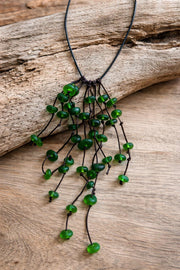 Caribbean Green Sea Glass Goddess Necklace & Earrings Set: Knotted Upcycled Jewelry