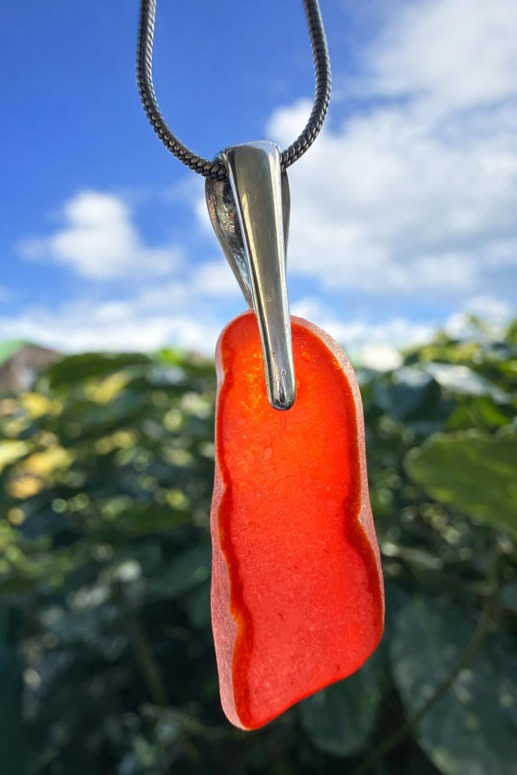 Rare Flashed Red Sea Glass Necklace, Authentic Caribbean Sea Glass Pendant, Saint Martin Beach Glass, Collector Jewelry