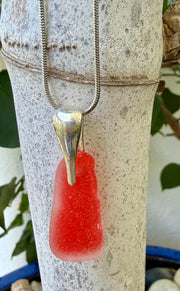 Rare Flashed Red Sea Glass Necklace, Authentic Caribbean Sea Glass Pendant, Saint Martin Beach Glass, Collector Jewelry