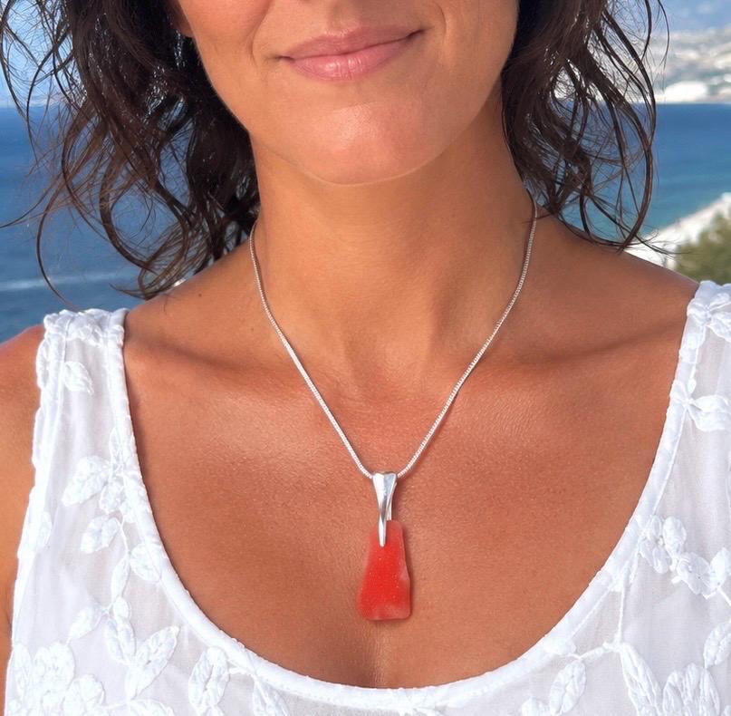 Rare Flashed Red Sea Glass Necklace, Authentic Caribbean Sea Glass Pendant, Saint Martin Beach Glass, Collector Jewelry