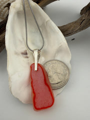 Rare Flashed Red Sea Glass Necklace, Authentic Caribbean Sea Glass Pendant, Saint Martin Beach Glass, Collector Jewelry