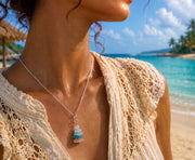 Caribbean Sea Glass Cairn Necklace, Remembrance Jewelry, Memorial Gift, Genuine Sea Glass Pendant, Coastal Jewelry
