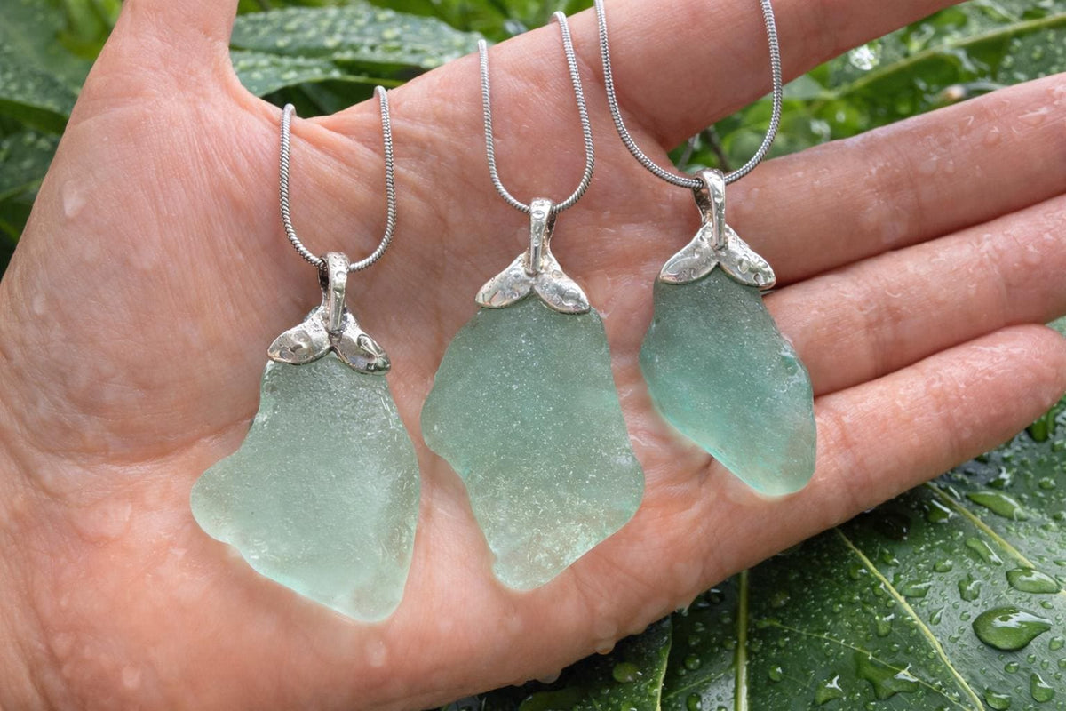 Mermaid Tail Sea Glass Necklace, Authentic Caribbean Sea Glass Pendant, Real Beach Glass Jewelry, Embrace Your Inner Mermaid