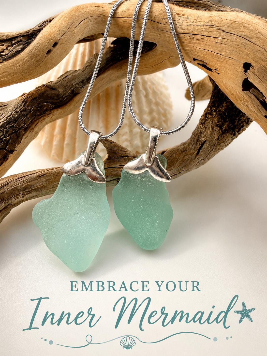 Mermaid Tail Sea Glass Necklace, Authentic Caribbean Sea Glass Pendant, Real Beach Glass Jewelry, Embrace Your Inner Mermaid