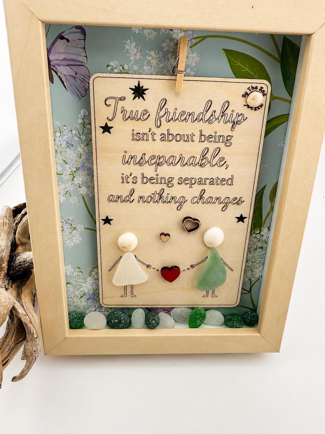 True Friendship Frame – 5x7 Sea Glass Keepsake with Quote, Handmade Personalized Gift for Best Friend, Long Distance or Farew
