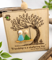 Friendship Sea Glass Ornament, Engraved Wood Sheltering Tree, Personalized BFF Gift