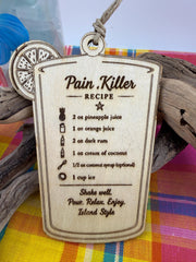 Caribbean Ice Cocktail Ornament Set, Real Sea Glass Christmas Ornaments, Mojito Piña Colada Ti Punch Pain Killer Decor