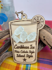 Caribbean Ice Cocktail Ornament Set, Real Sea Glass Christmas Ornaments, Mojito Piña Colada Ti Punch Pain Killer Decor