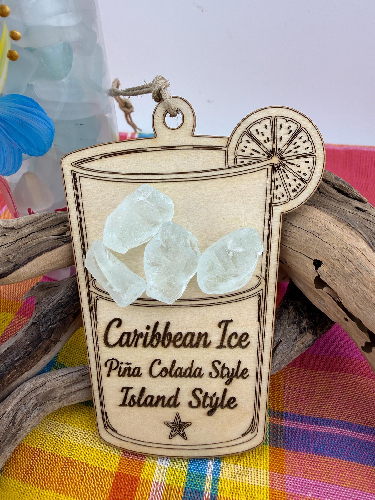 Caribbean Ice Cocktail Ornament Set, Real Sea Glass Christmas Ornaments, Mojito Piña Colada Ti Punch Pain Killer Decor