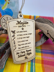 Caribbean Ice Cocktail Ornament Set, Real Sea Glass Christmas Ornaments, Mojito Piña Colada Ti Punch Pain Killer Decor
