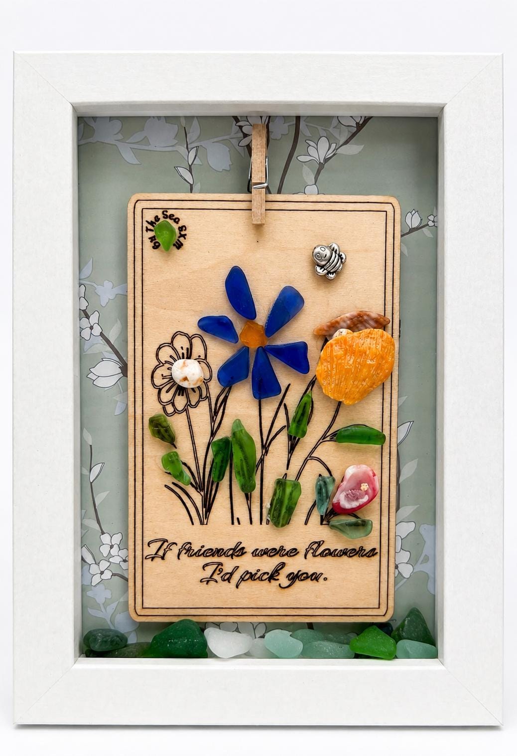 Genuine Sea Glass Friendship Flowers – Handmade Coastal Shadow Box Gift