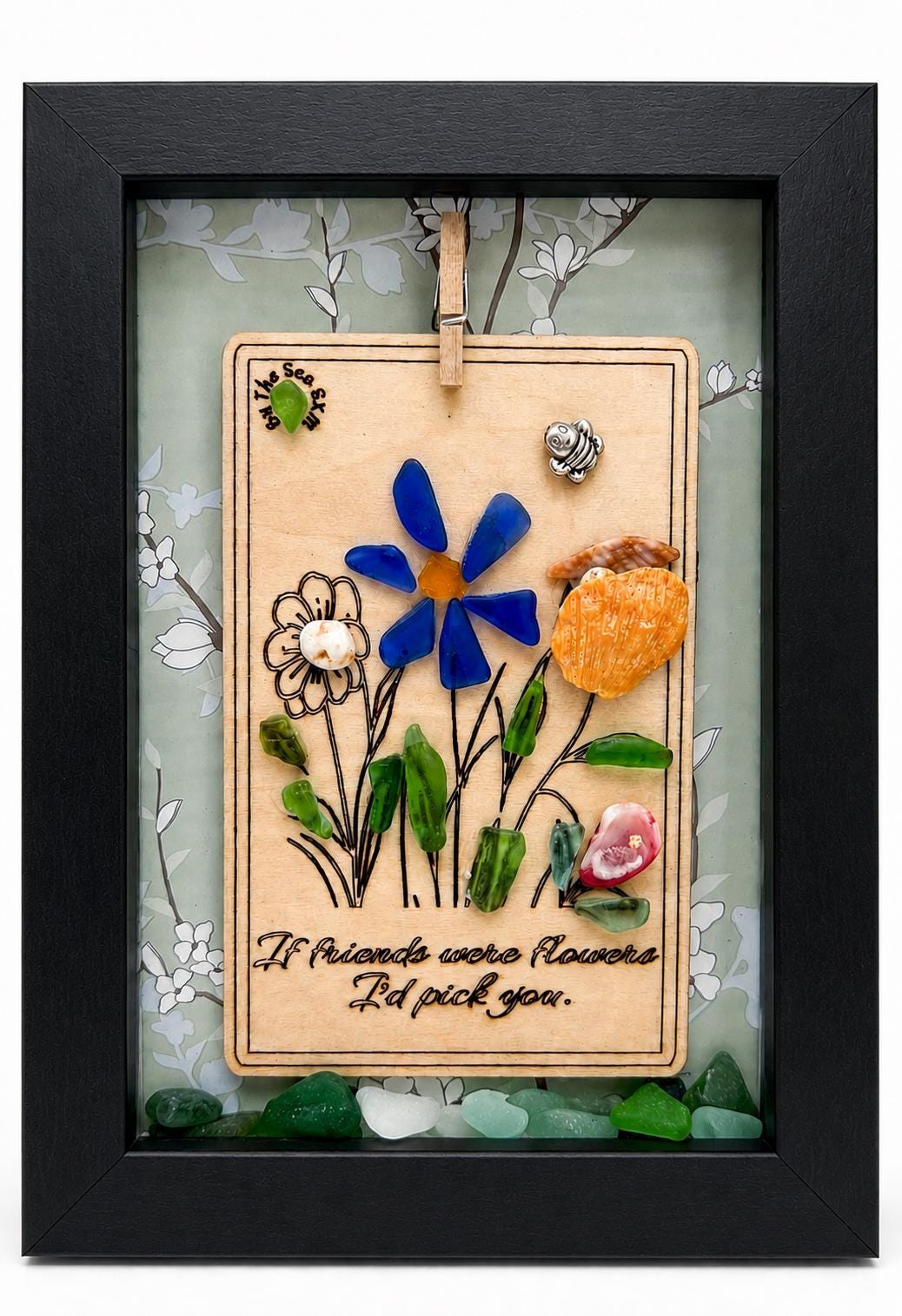 Genuine Sea Glass Friendship Flowers – Handmade Coastal Shadow Box Gift