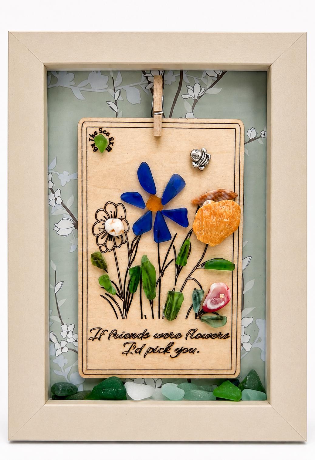 Genuine Sea Glass Friendship Flowers – Handmade Coastal Shadow Box Gift