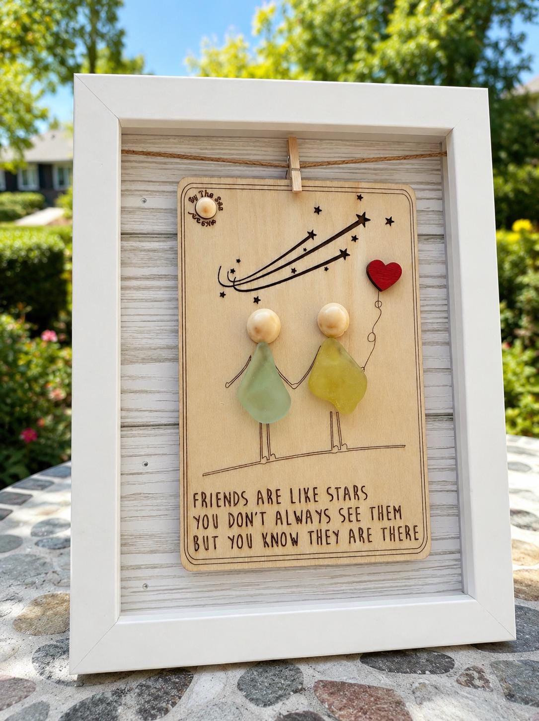 Friends Are Like Stars Sea Glass Art, Best Friend Gift, Personalized Friendship Keepsake, Coastal Shelf Decor, Beach House De