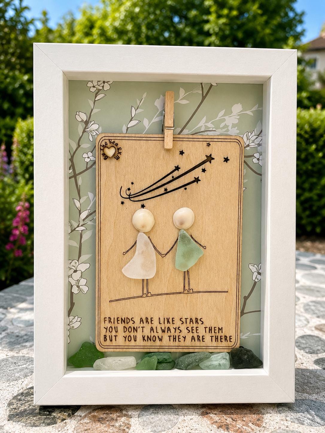 Friends Are Like Stars Sea Glass Art, Best Friend Gift, Personalized Friendship Keepsake, Coastal Shelf Decor, Beach House De