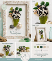 Sea Flowers Sea Glass Art Theraphy, Authentic Caribbean Sea Glass Bouquet, Coastal Beach Decor, Framed or Kit Handmade Sea Gl