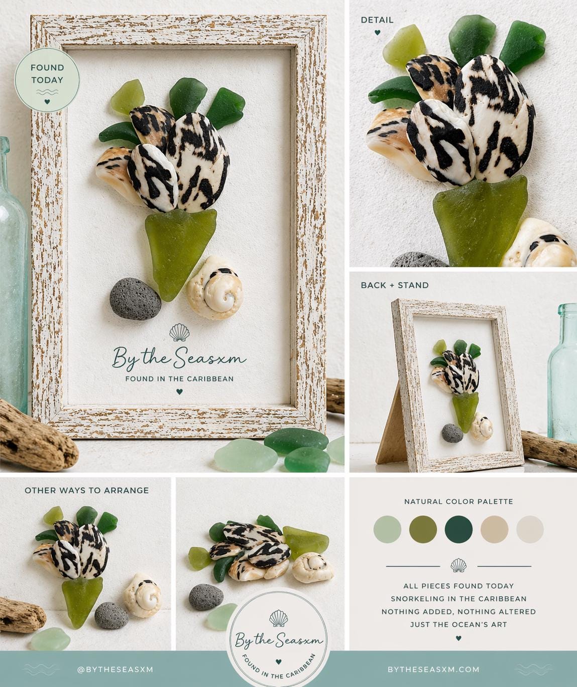 Sea Flowers Sea Glass Art Theraphy, Authentic Caribbean Sea Glass Bouquet, Coastal Beach Decor, Framed or Kit Handmade Sea Gl