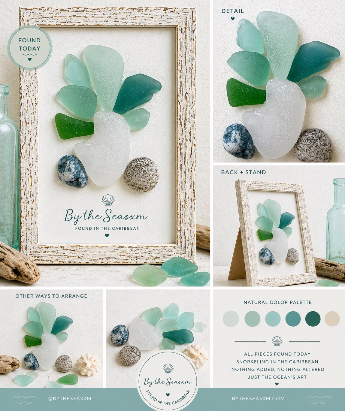 Sea Flowers Sea Glass Art Theraphy, Authentic Caribbean Sea Glass Bouquet, Coastal Beach Decor, Framed or Kit Handmade Sea Gl