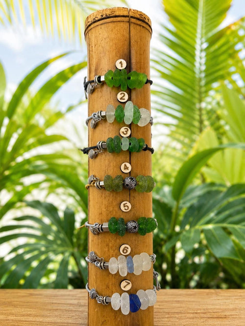 Authentic Caribbean Sea Glass Friendship Bracelet with sea shell charm | Adjustable Beach Glass Jewelry | Coastal Ocean Inspi