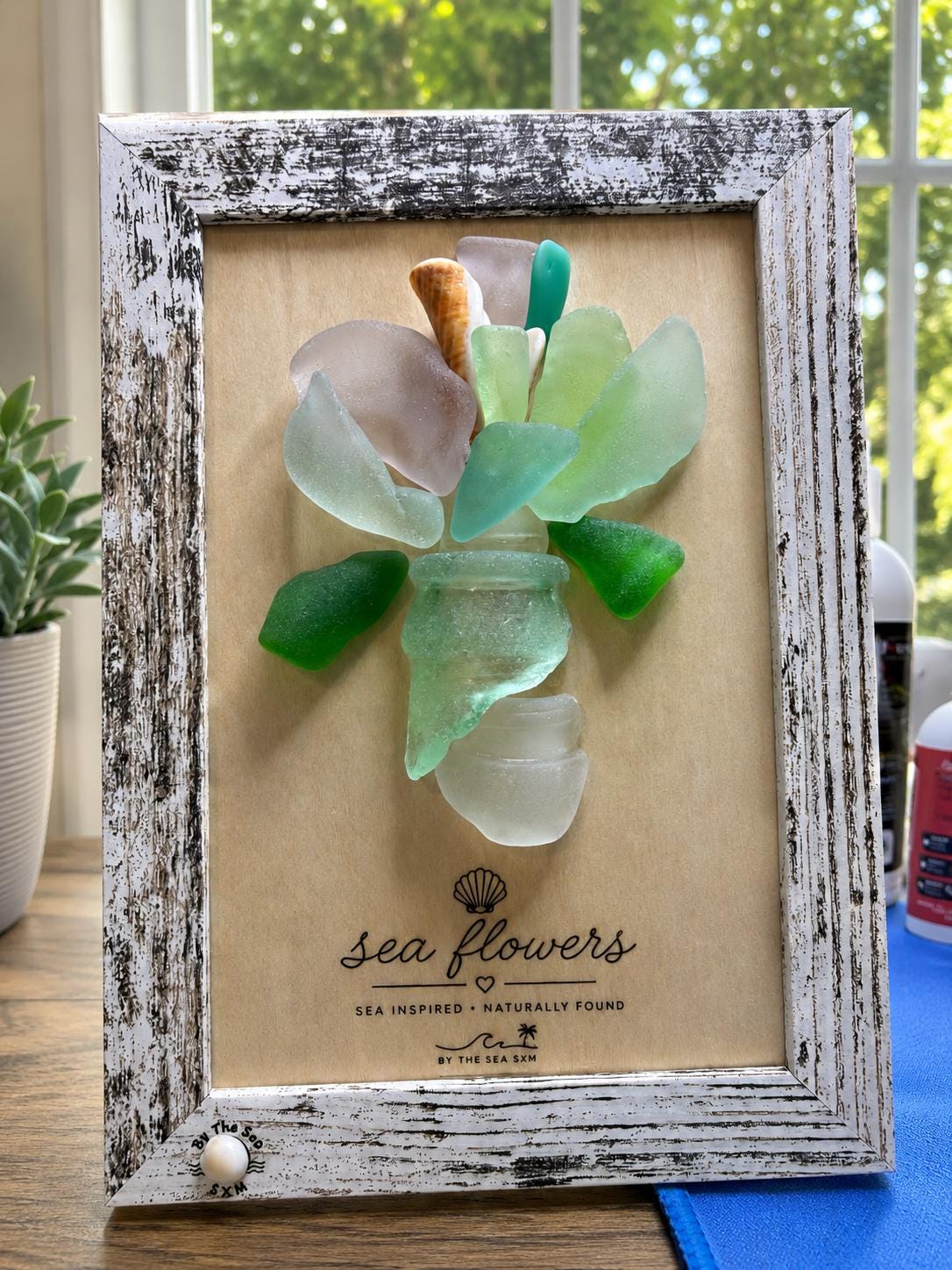 Sea Flowers Sea Glass Art Theraphy, Authentic Caribbean Sea Glass Bouquet, Coastal Beach Decor, Framed or Kit Handmade Sea Gl