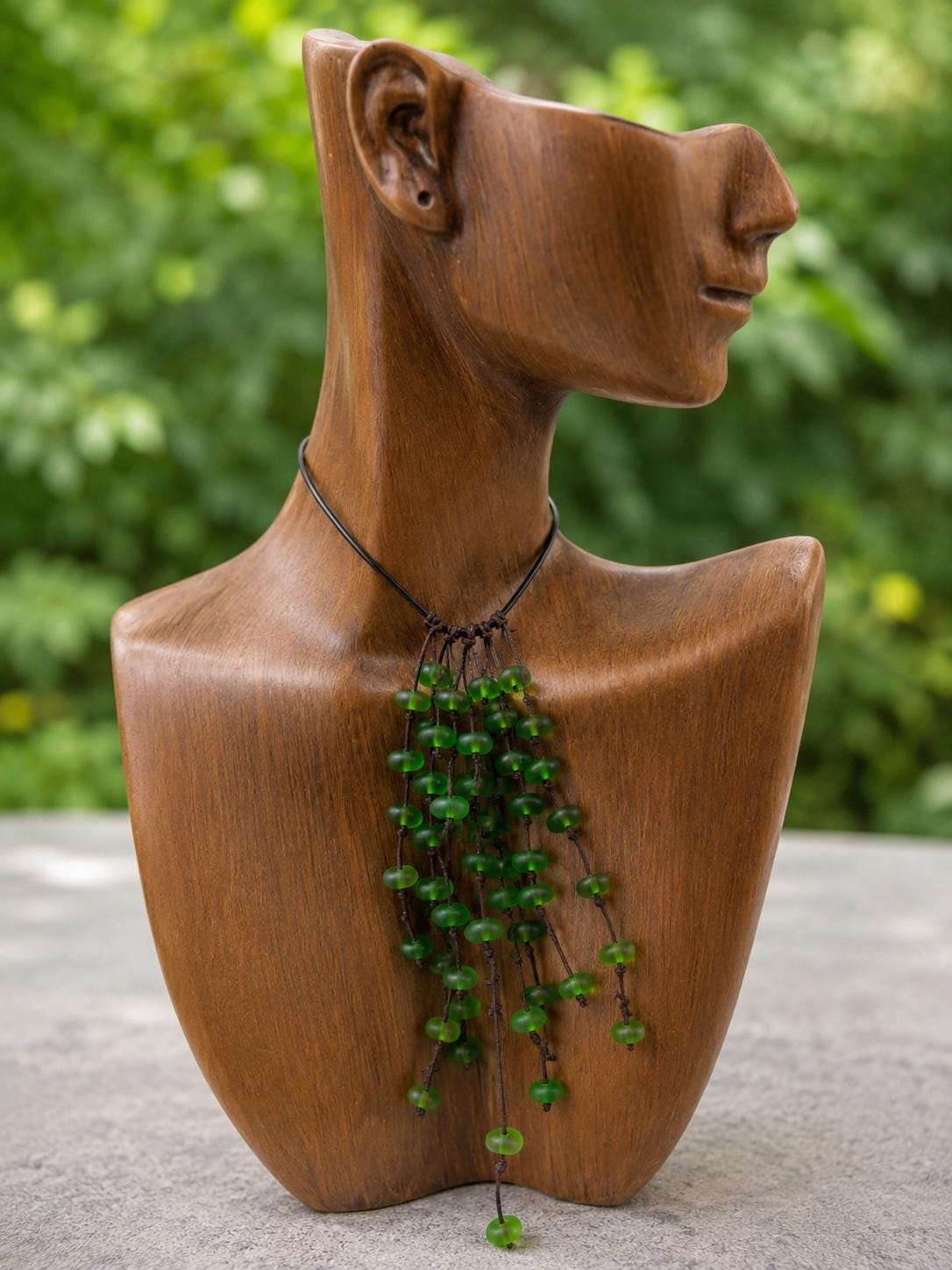 Caribbean Green Sea Glass Goddess Necklace & Earrings Set: Knotted Upcycled Jewelry