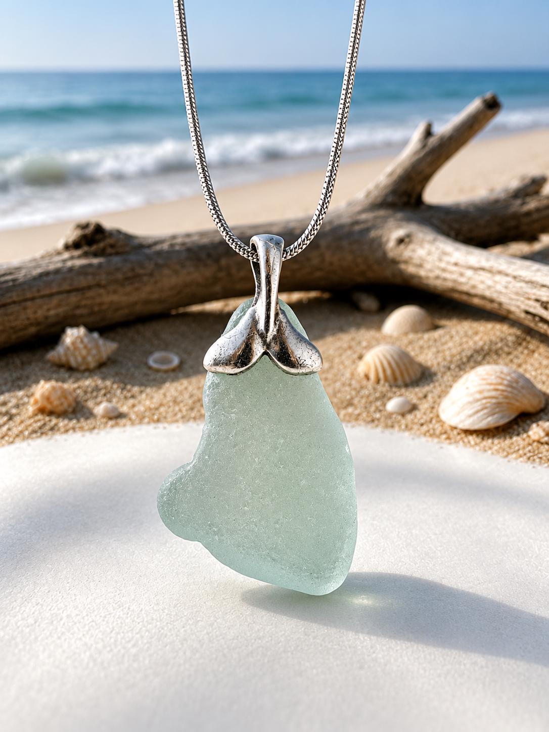 Mermaid Tail Sea Glass Necklace, Authentic Caribbean Sea Glass Pendant, Real Beach Glass Jewelry, Embrace Your Inner Mermaid