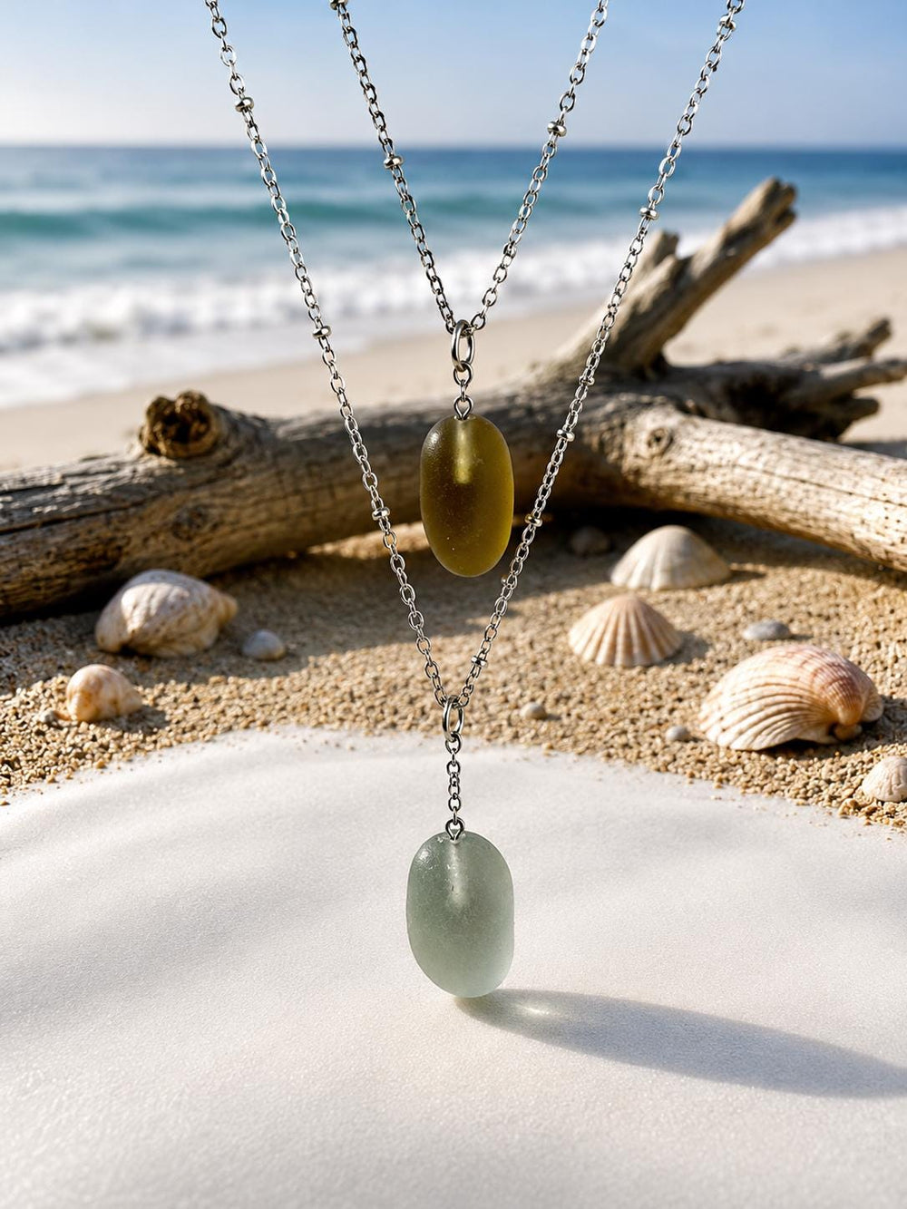 Caribbean Smoke Sea Glass Necklace: Rare Beach Glass Pendant