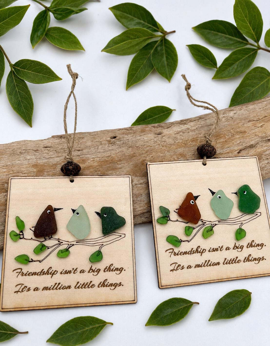 Sea Glass Bird (Christmas) Ornament – Handmade Friendship Gift, Laser Cut Wood, Personalized