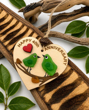 Sea Glass Love Birds Ornament – Handmade Coastal Wedding or Christmas Gift