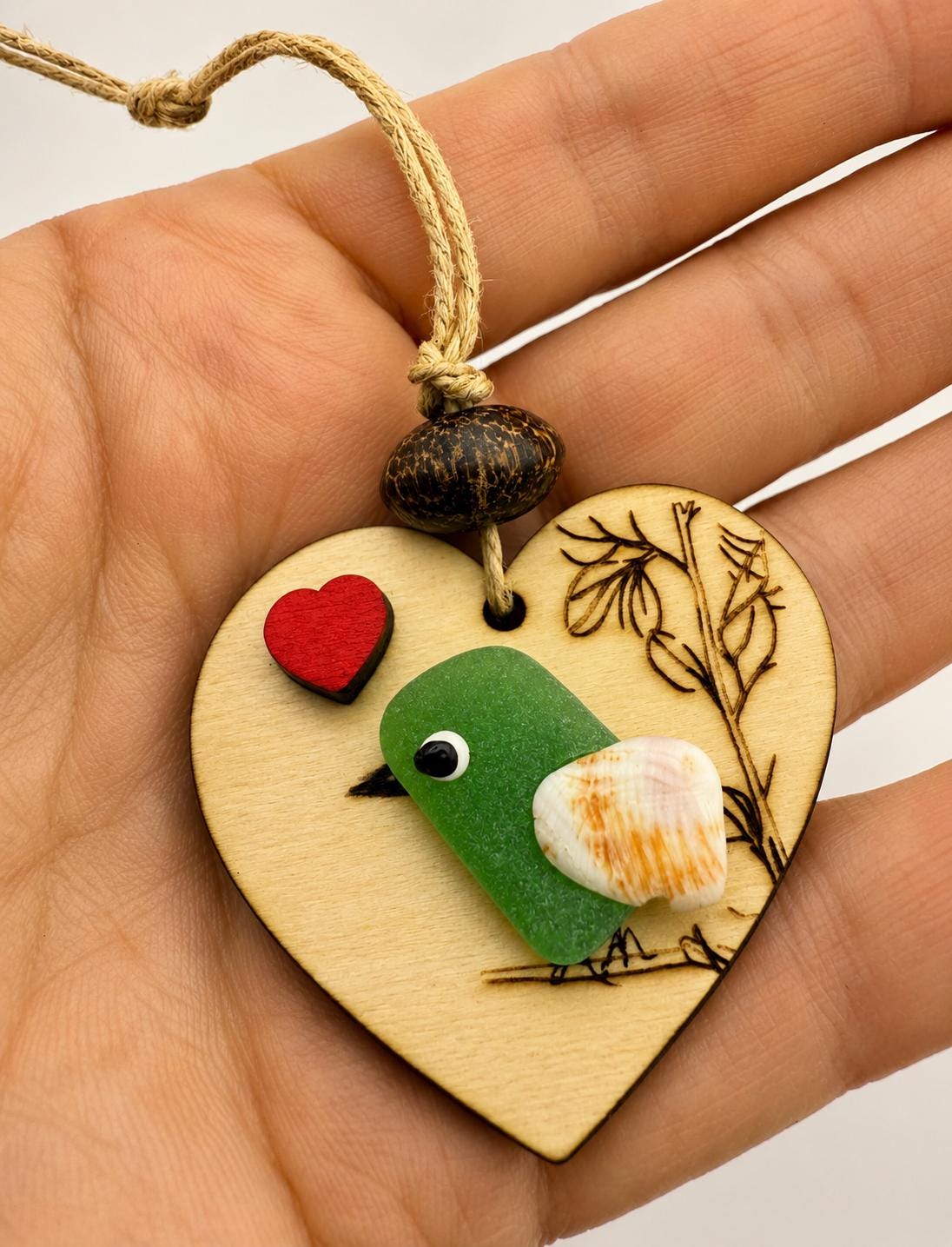 Sea Glass Bird Ornament, Coastal Christmas Ornament, Handmade Beach Decor, Bird Lover Gift