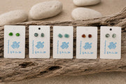 Caribbean Sea Glass & Resin Stud Earrings, Hypoallergenic Boho Jewelry