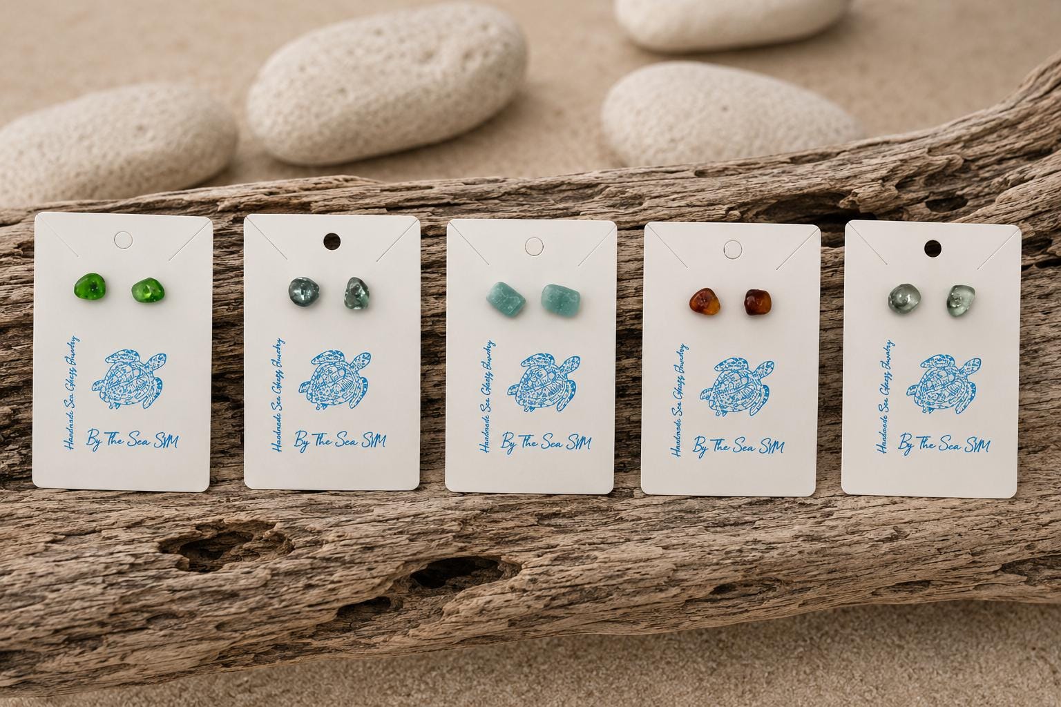 Caribbean Sea Glass & Resin Stud Earrings, Hypoallergenic Boho Jewelry