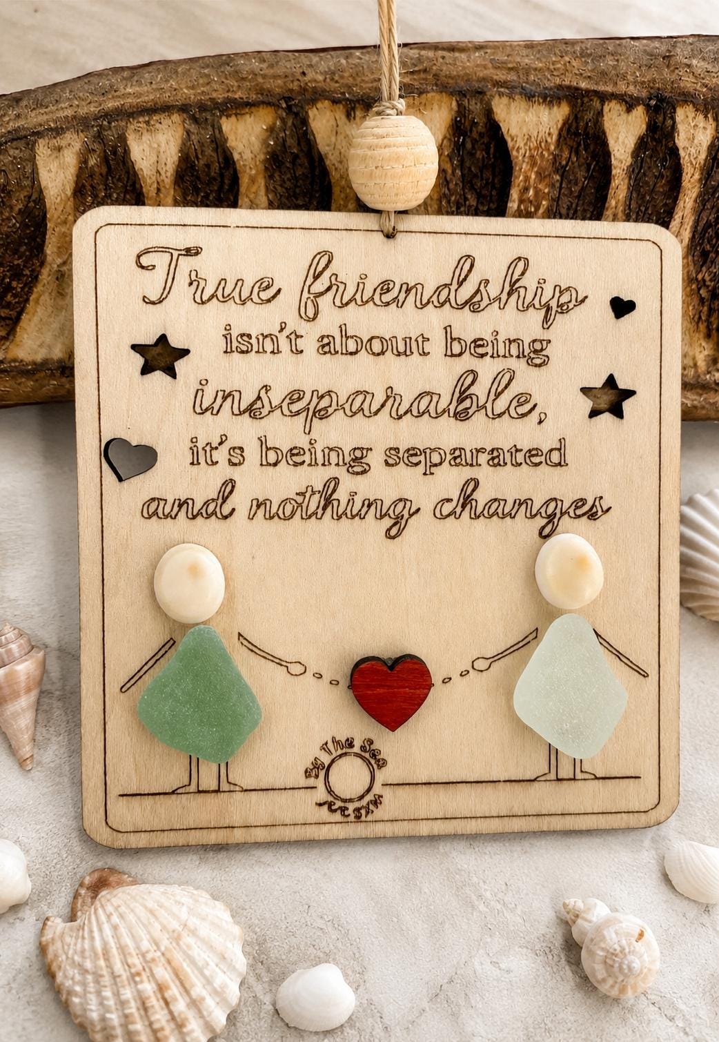 Sea Glass Friendship Plaque: Custom BFF Engraved Keepsake (Christmas) Ornament
