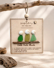 Handmade Sea Glass Sister Keepsake Ornament, Personalized Wood Family Art