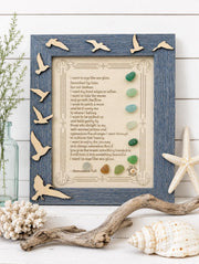 I Want to Age Like Sea Glass Poem | Framed Sea Glass Coastal Art | Inspirational Birthday Gift for Mom, Friend, Sister, Beach