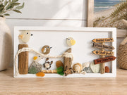 Sea Glass Shorebirds on Driftwood Pier, Handmade Coastal Beach Art, Nautical Wall Decor, NOW Available in 5” x 8” or 5” x 14”
