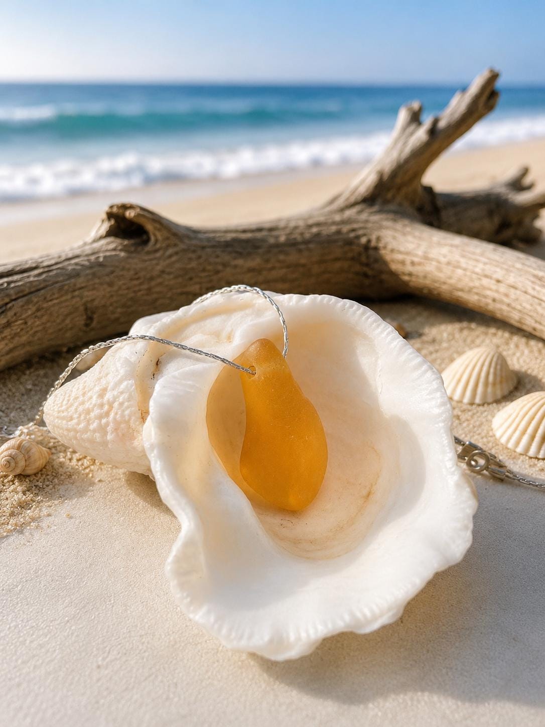Rare Butter Yellow Sea Glass Choker, Stainless Steel Chain