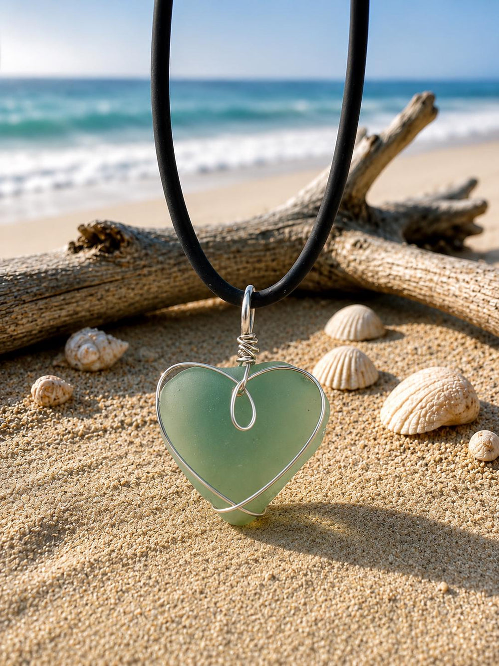 Authentic Caribbean Sea Glass Heart Necklace | Choose Your Heart | Hand Wrapped Sterling Silver Pendant | Beach Glass Jewelry