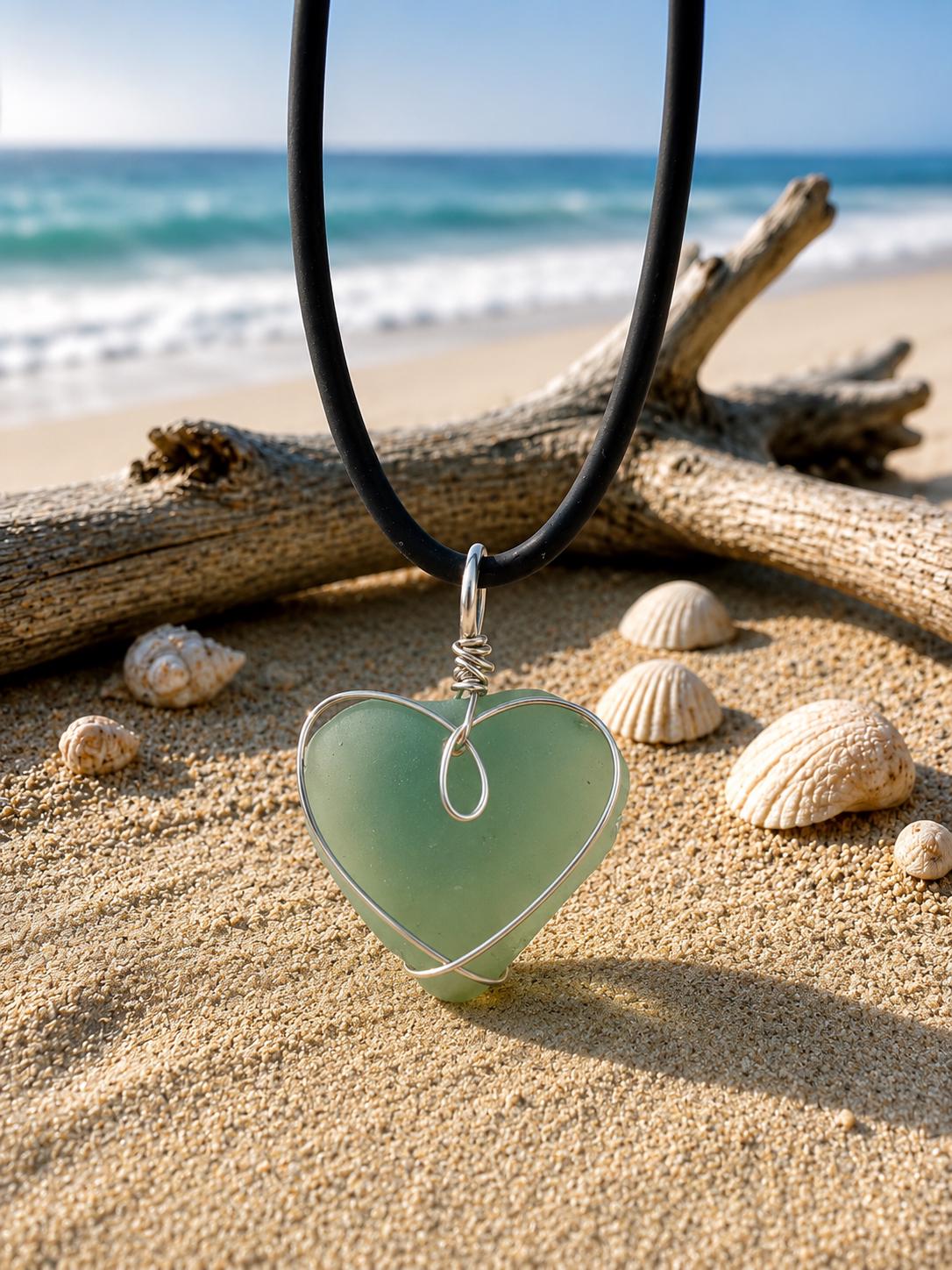 Authentic Caribbean Sea Glass Heart Necklace | Choose Your Heart | Hand Wrapped Sterling Silver Pendant | Beach Glass Jewelry