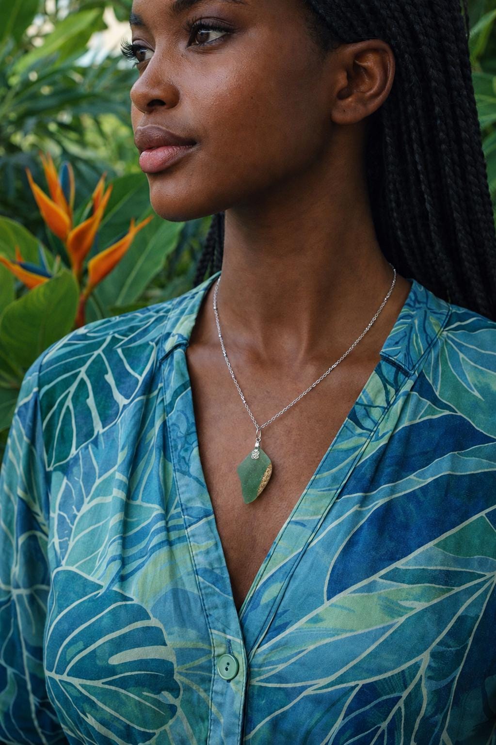 Sea Glass & Stone Pendant Necklace, Authentic Caribbean Sea Glass, Ocean-Worn Treasure, Coastal Jewelry Gift
