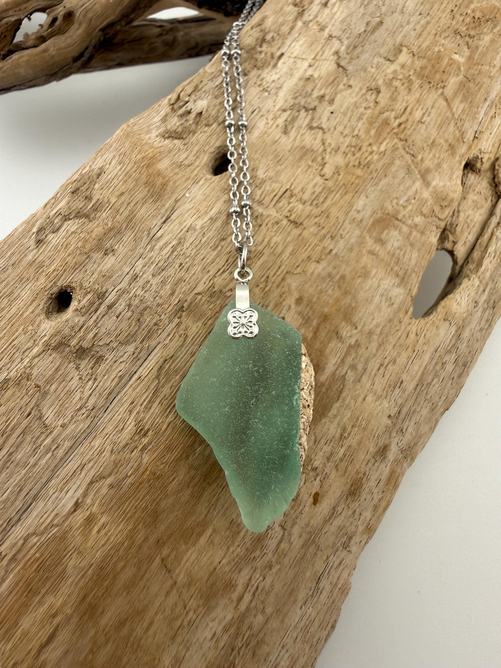 Sea Glass & Stone Pendant Necklace, Authentic Caribbean Sea Glass, Ocean-Worn Treasure, Coastal Jewelry Gift