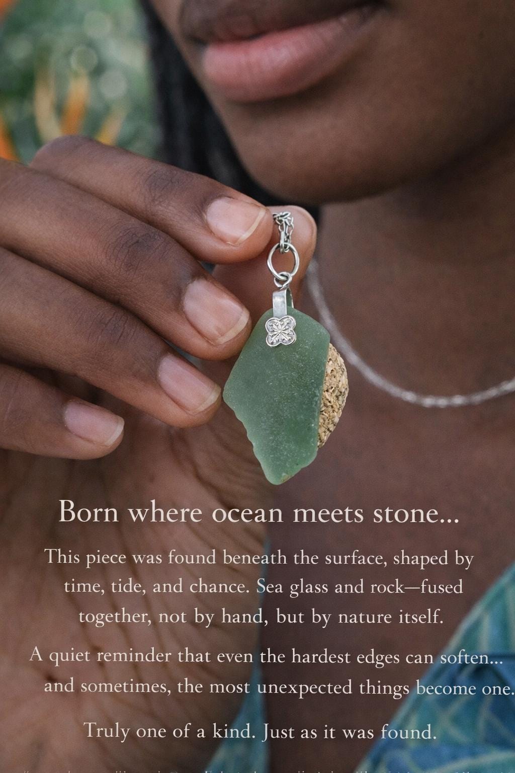 Sea Glass & Stone Pendant Necklace, Authentic Caribbean Sea Glass, Ocean-Worn Treasure, Coastal Jewelry Gift
